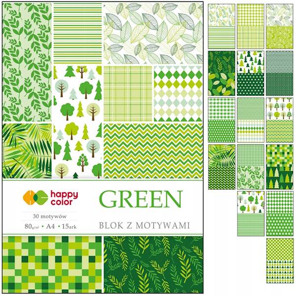 Blok Dekoracyjny z motywami Green A4 15k 80g HAPPY COLOR