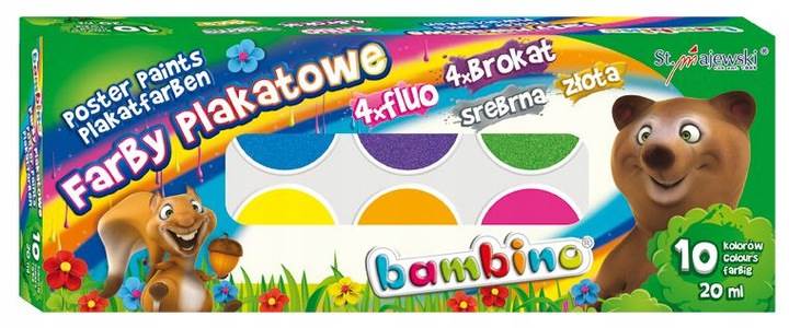 Farby Plakatowe 10 kolorów 20ml BAMBINO