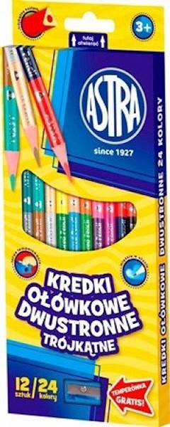 Kredki Ołówkowe Dwustronne 24 kolory + temperówka ASTRA