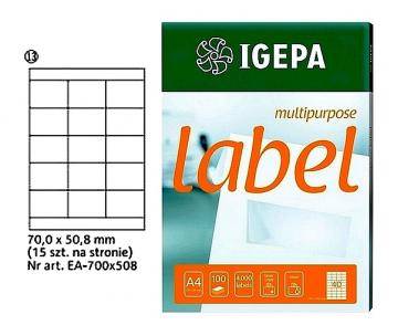 Etykiety samoprzylepne 70,0x50,8mm białe A4 100ark IGEPA