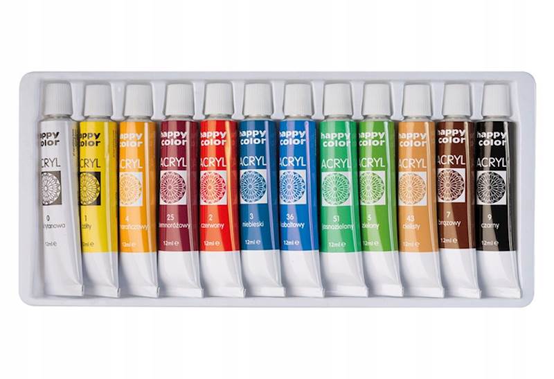 Farby Akrylowe 12 kolorów 12ml HAPPY COLOR