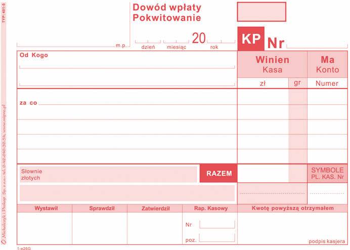 Druk KP Dowód wpłaty A6 401-5