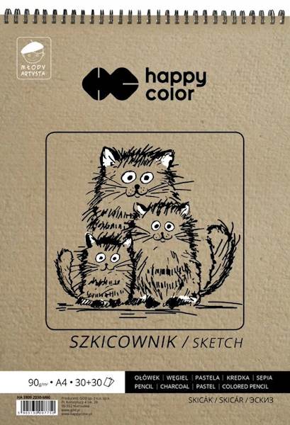Szkicownik na spirali A4 30+30k 90g HAPPY COLOR