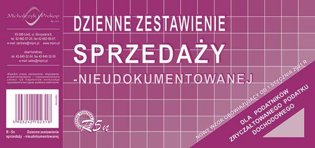 Druk Dzienne Zestawienie Sprzedaży Nieudokumentowane A6 ryczałt R5