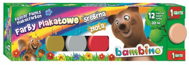 Farby Plakatowe 12 kolorów 20ml BAMBINO