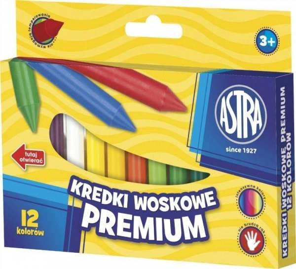Kredki Woskowe Premium 12 kolorów ASTRA