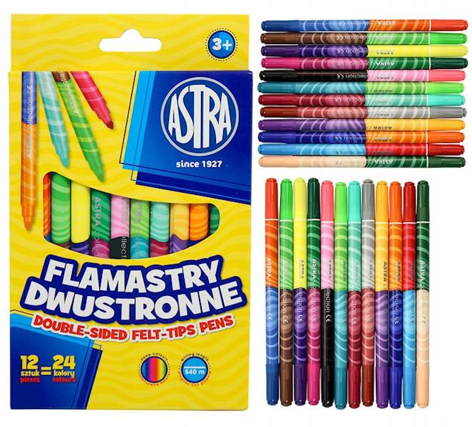 Pisaki Flamastry dwustronne 12szt/24 kolory ASTRA