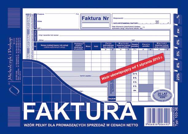 Druk Faktura Vat netto 1+1 A5 103-3E