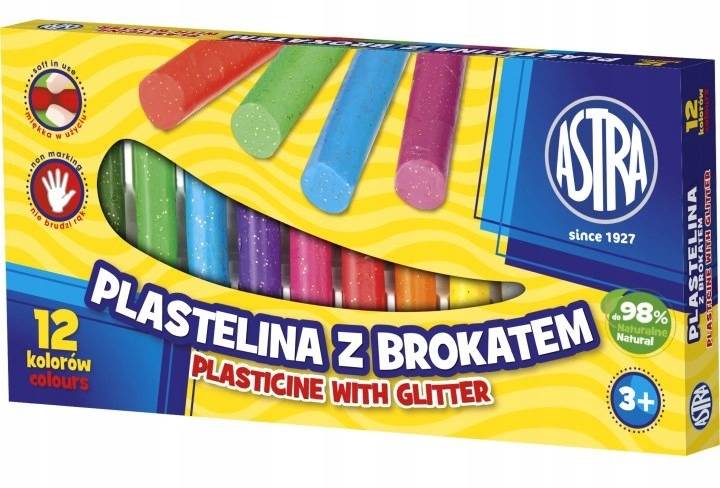 Plastelina 12 kolorów z brokatem ASTRA