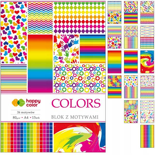 Blok Dekoracyjny z motywami Colors A4 15k 80g HAPPY COLOR