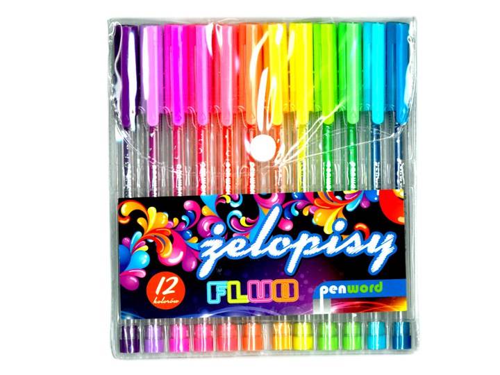 Długopis żelowy PENWORD neon Zestaw 12 szt w etui
