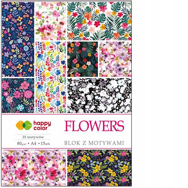 Blok Dekoracyjny z motywami Flowers A4 15k 80g HAPPY COLOR
