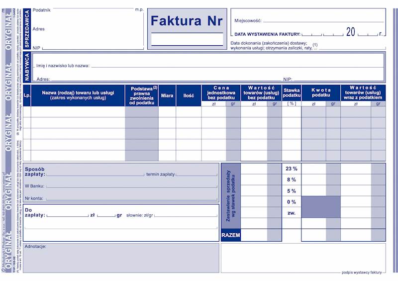 Druk Faktura Vat netto 1+1 A5 103-3E