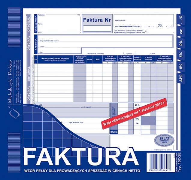 Druk Faktura VAT netto 2/3 A4 1+1 102-2E