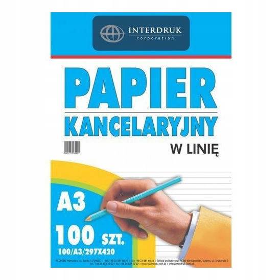 Papier Kancelaryjny A3 linia 100ark 60g