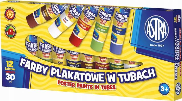 Farby Plakatowe w tubach 12 kolorów 30ml ASTRA