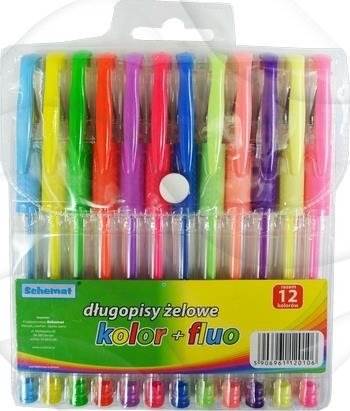 Długopis żelowy SCHEMAT kolor neon Zestaw 12 szt w etui