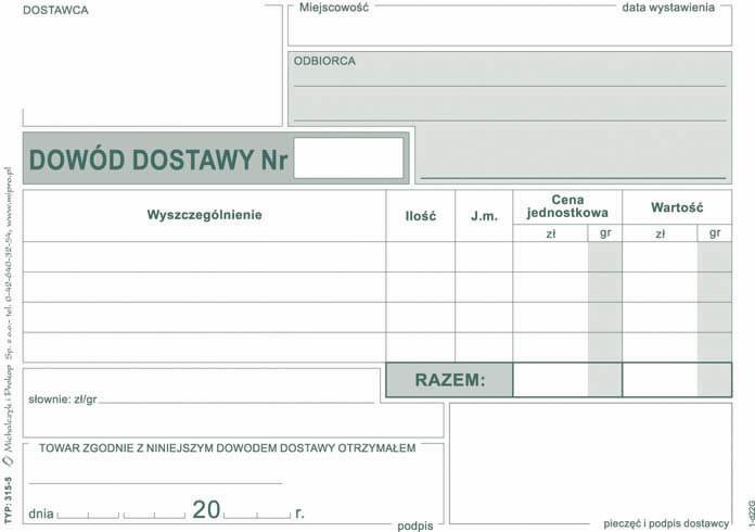 Druk Dowód Dostawy A6 315-5
