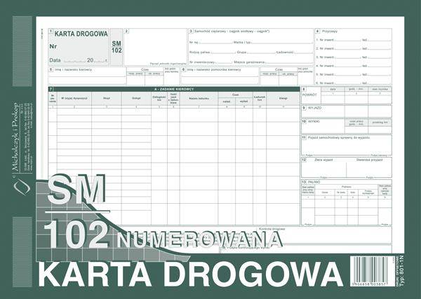 Druk Karta Drogowa SM102 ciężarowy A4 801-1N