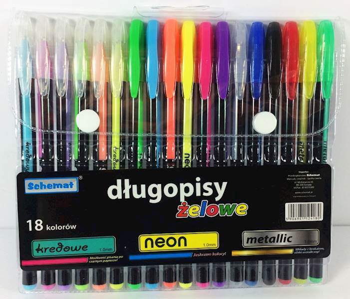 Długopis żelowy SCHEMAT kredowe neon metallic Zestaw 18 szt w etui