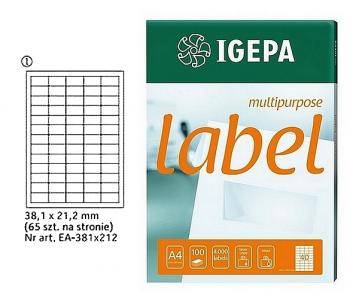 Etykiety samoprzylepne 38,1x21,2mm białe A4 100ark IGEPA