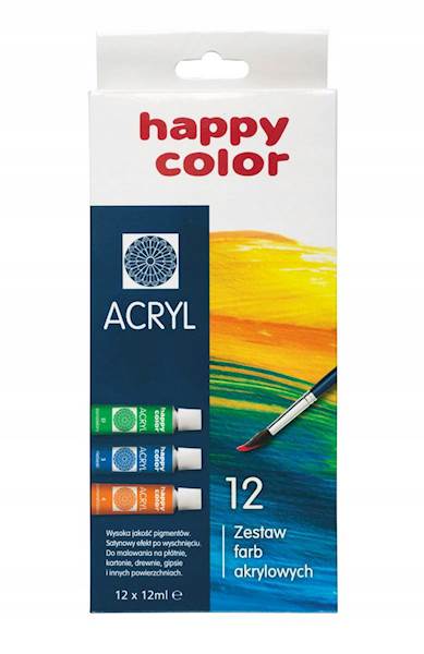 Farby Akrylowe 12 kolorów 12ml HAPPY COLOR