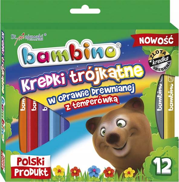Kredki Ołówkowe Jumbo 12 kolorów + temperówka BAMBINO