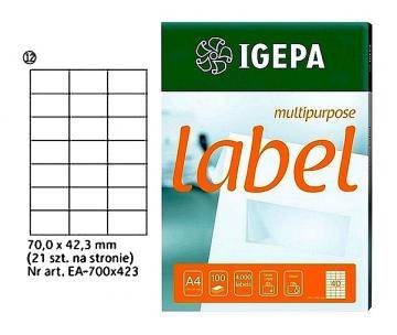 Etykiety samoprzylepne 70,0x42,3mm białe A4 100ark IGEPA