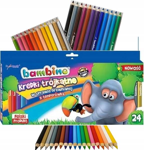 Kredki Ołówkowe Jumbo 24 kolory + temperówka BAMBINO