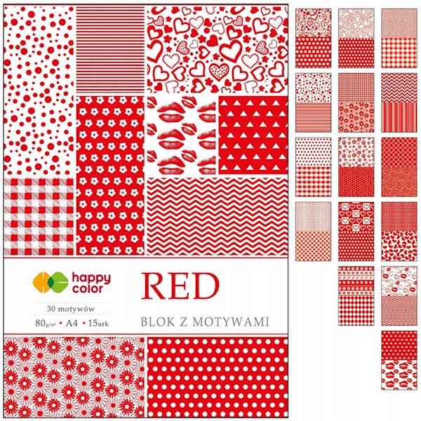 Blok Dekoracyjny z motywami Red A4 15k 80g HAPPY COLOR