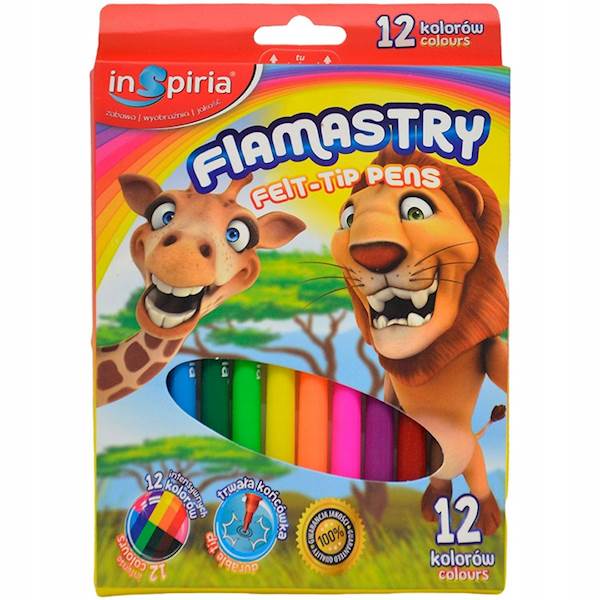 Pisaki Flamastry 12 kolorów INSPIRIA