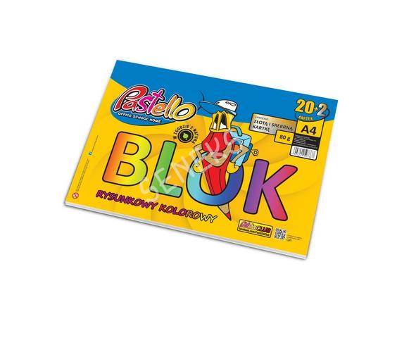 Blok Rysunkowy kolorowy+złoty+srebrny A4 20k PASTELLO