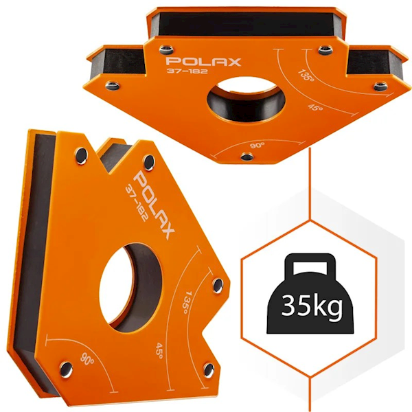 SPAWALNICZY KĄTOWNIK MAGNETYCZNY POLAX 45°,90°,135° 35 KG 110 X 120 X 25 MM