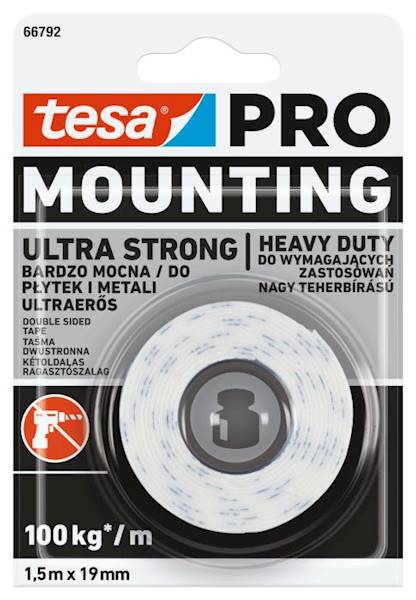 TAŚMA MONTAŻOWA DWUSTRONNA TESA PRO MOUNTING ULTRA STRONG 19 MM X 1,5 M