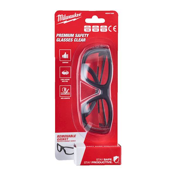 OKULARY OCHRONNE PREMIUM Z USZCZELKĄ MILWAUKEE BEZBARWNE