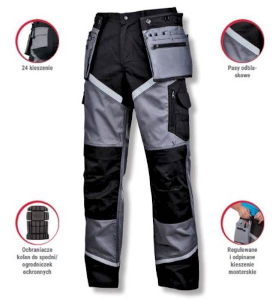 SPODNIE ROBOCZE LAHTI PRO L40516 CZARNO-SZARE XL