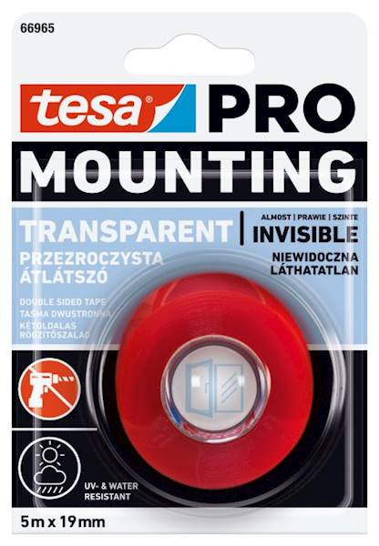TAŚMA MONTAŻOWA DWUSTRONNA PRZEZROCZYSTA TESA PRO MOUNTING TRANSPARENT 19 MM X 5 M
