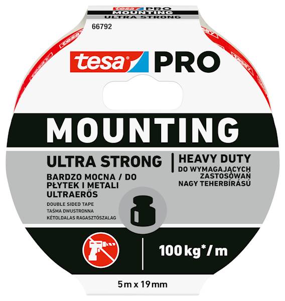 TAŚMA MONTAŻOWA DWUSTRONNA TESA PRO MOUNTING ULTRA STRONG 19 MM X 5 M