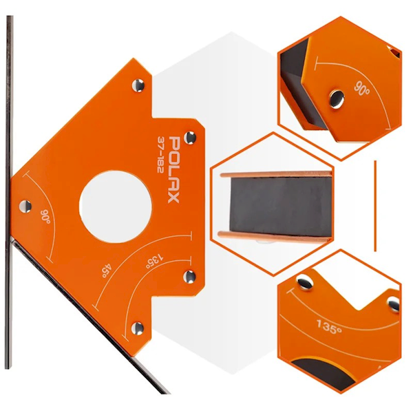 SPAWALNICZY KĄTOWNIK MAGNETYCZNY POLAX 45°,90°,135° 35 KG 110 X 120 X 25 MM