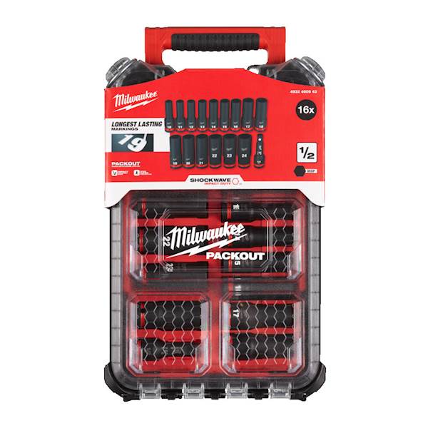 ZESTAW NASADEK UDAROWYCH DŁUGICH 1/2" MILWAUKEE SHOCKWAVE IMPACT DUTY 16 ELEMENTÓW