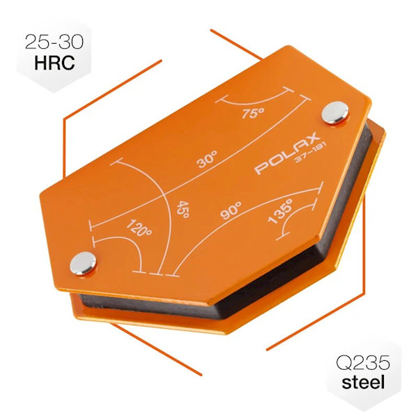 SPAWALNICZY KĄTOWNIK MAGNETYCZNY POLAX 30°,45°,60°,75°,90°,135° 11 KG 100 X 68 X 14 MM
