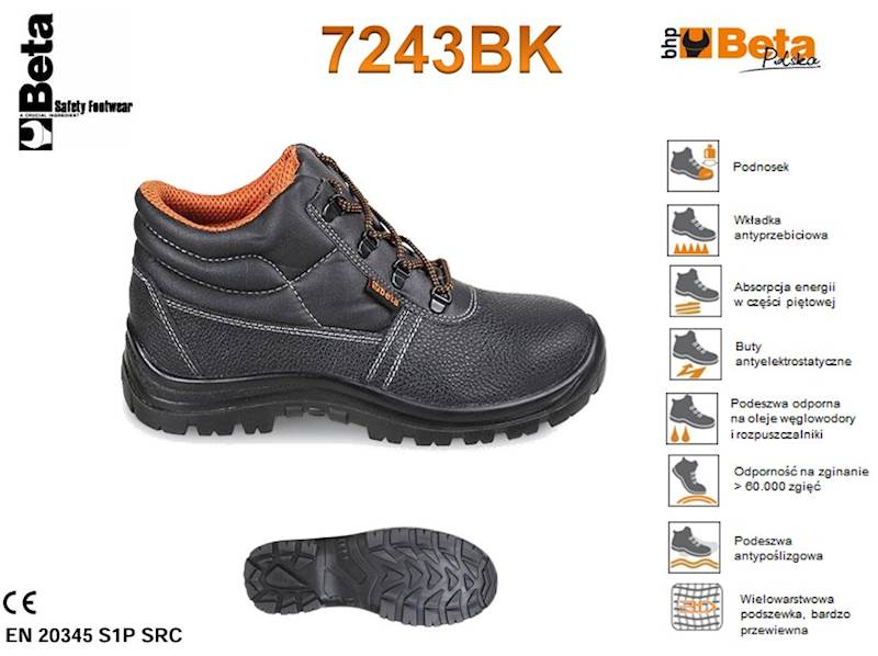 TRZEWIKI SKÓRZANE BETA S1P SRC 7243BK CZARNE 39