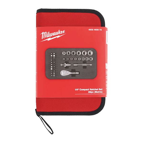 KOMPAKTOWY ZESTAW GRZECHOTEK I NASADEK 1/4" MILWAUKEE 39 ELEMENTÓW