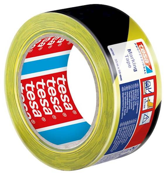 TAŚMA OSTRZEGAWCZA KLEJĄCA DO ZNAKOWANIA PODŁÓG TESA 50 MM X 33 M ŻÓŁTO-CZARNA
