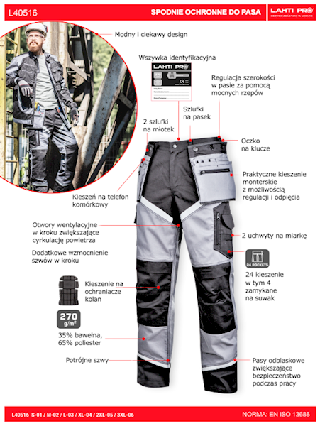 SPODNIE ROBOCZE LAHTI PRO L40516 CZARNO-SZARE 2XL