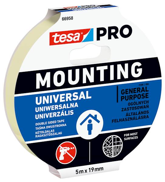 TAŚMA MONTAŻOWA PIANKOWA DWUSTRONNA TESA PRO MOUNTING UNIVERSAL 19 MM X 5 M