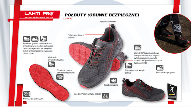 PÓŁBUTY LAHTI PRO L30417 S1 SRC CZARNO-CZERWONE 46