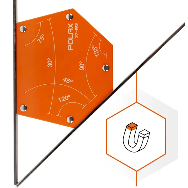 SPAWALNICZY KĄTOWNIK MAGNETYCZNY POLAX 30°,45°,60°,75°,90°,135° 34 KG 155 X 110 X 25 MM