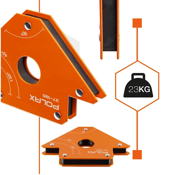 SPAWALNICZY KĄTOWNIK MAGNETYCZNY POLAX 45°,90°,135° 23 KG 90 X 110 X 17 MM