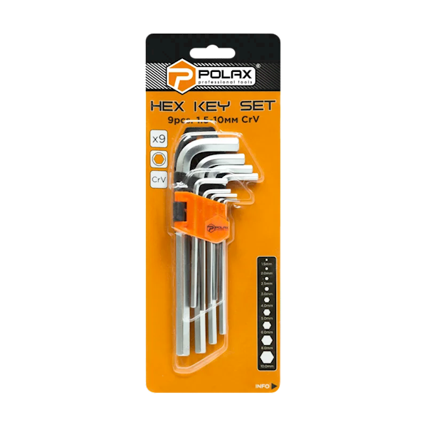 ZESTAW 9 KLUCZY IMBUSOWYCH DŁUGICH POLAX 1,5-10 MM